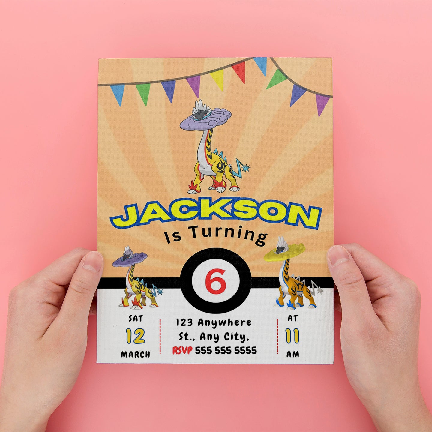 Raging Bolt Pokemon Birthday Party Invitation Template - CreativeRino