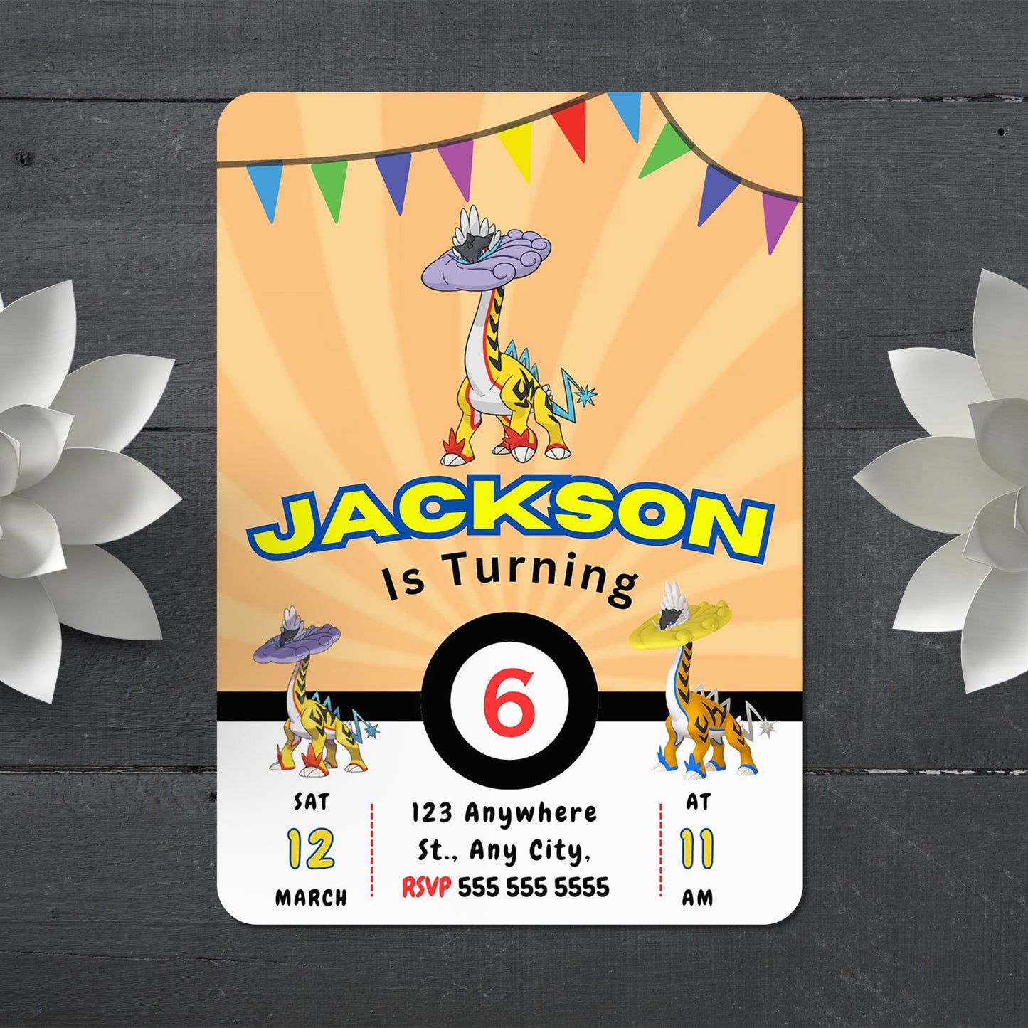 Raging Bolt Pokemon Birthday Party Invitation Template - CreativeRino