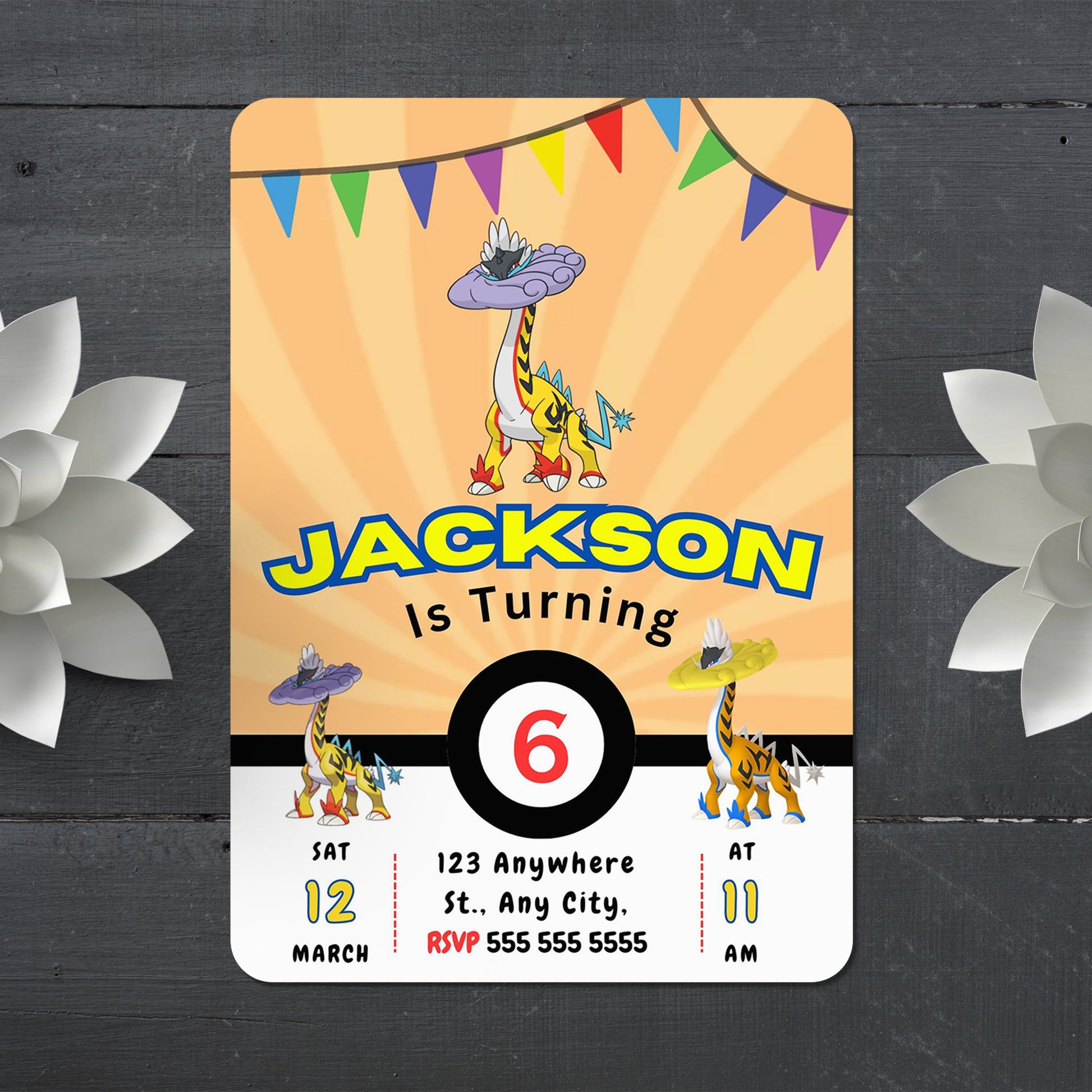 Raging Bolt Pokemon Birthday Party Invitation Template - CreativeRino
