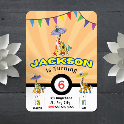 Raging Bolt Pokemon Birthday Party Invitation Template - CreativeRino