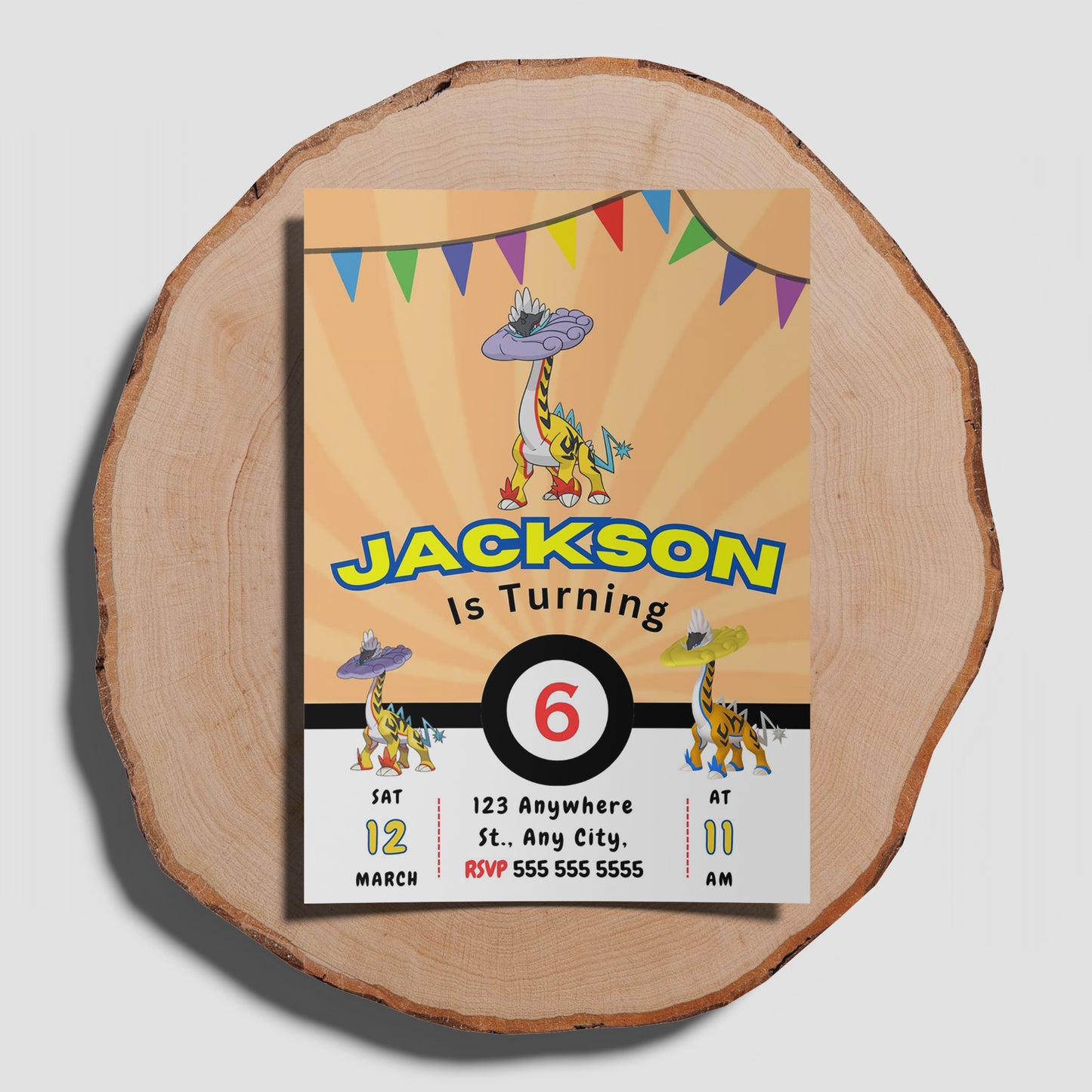 Raging Bolt Pokemon Birthday Party Invitation Template - CreativeRino