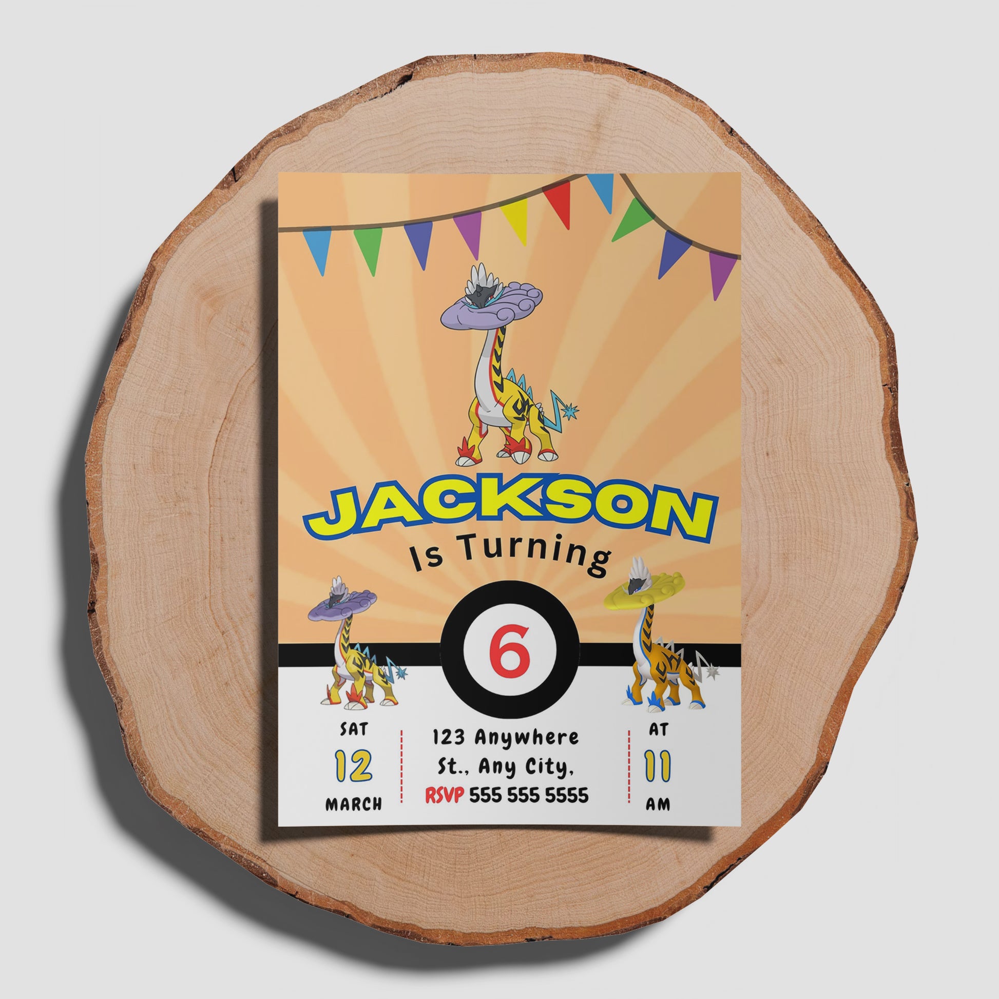 Raging Bolt Pokemon Birthday Party Invitation Template - CreativeRino