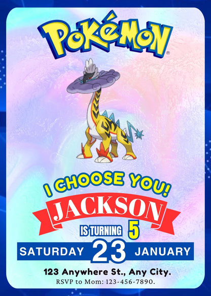 Raging Bolt Invitation Template | Pokemon Birthday Invite - CreativeRino