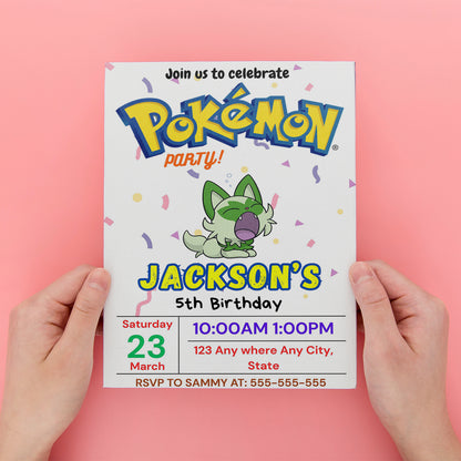 pokemon birthday card ideas Sprigatito Birthday Invitation Template