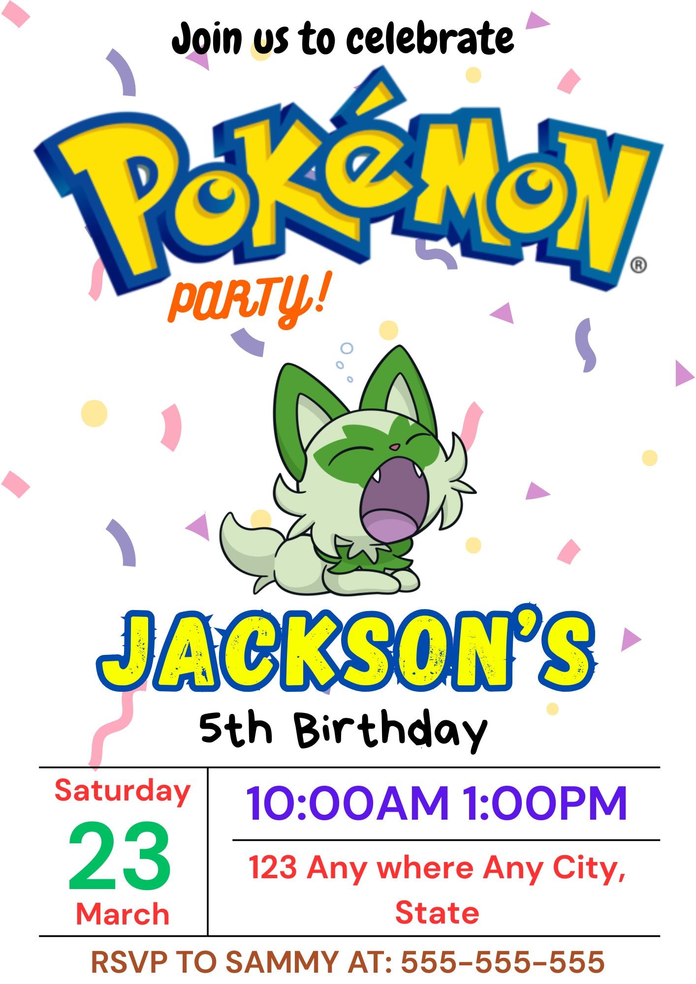 Sprigatito Birthday Invitation Template