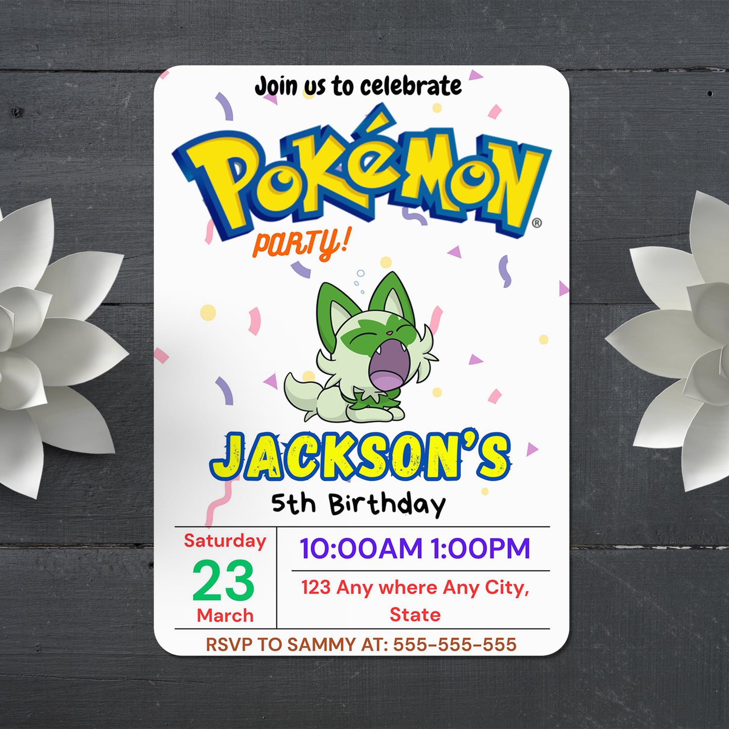 Sprigatito Birthday Invitation Template | Pokemon Invite - CreativeRino