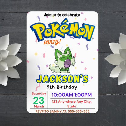 Sprigatito Birthday Invitation Template | Pokemon Invite - CreativeRino