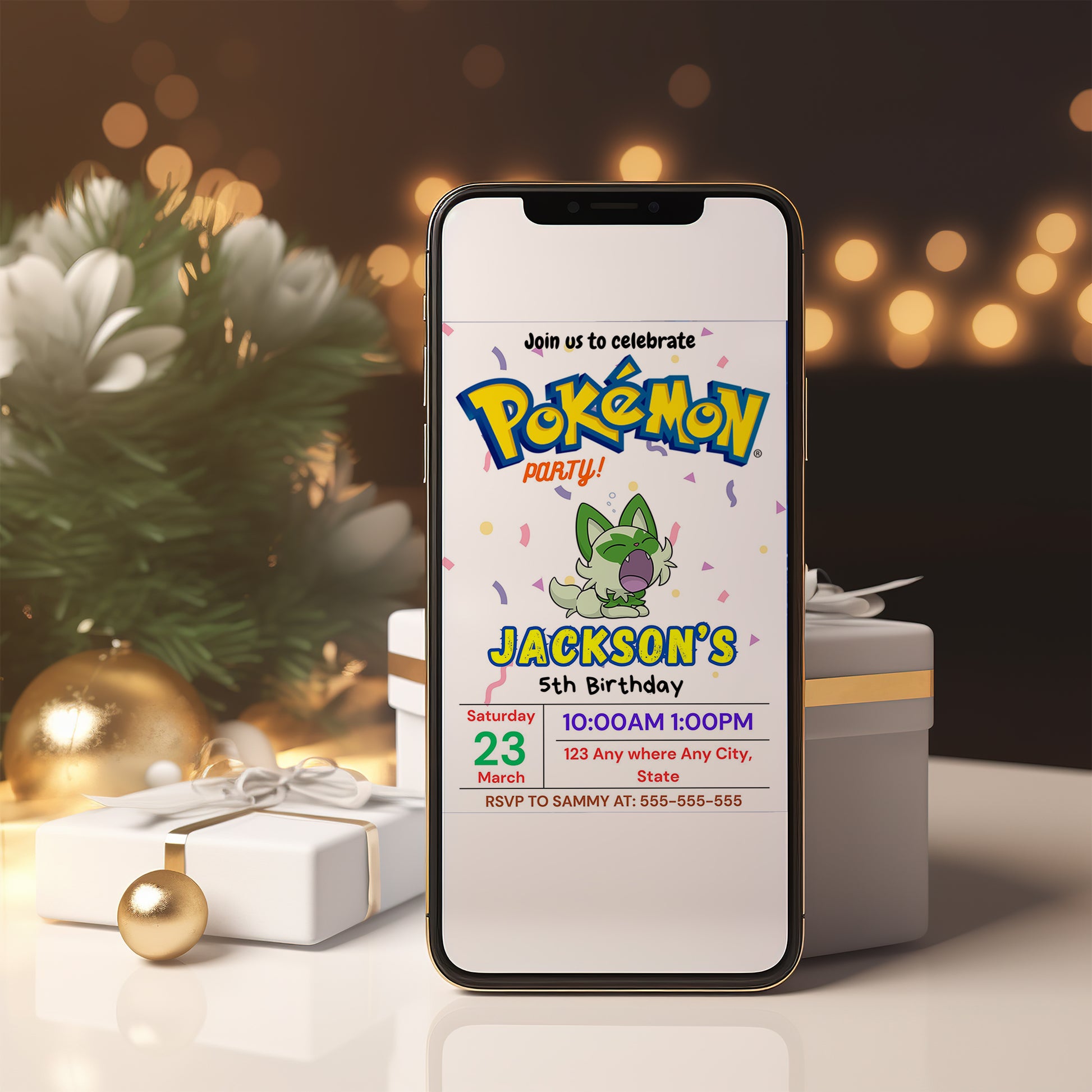 Sprigatito Birthday Invitation Template | Pokemon Invite - CreativeRino