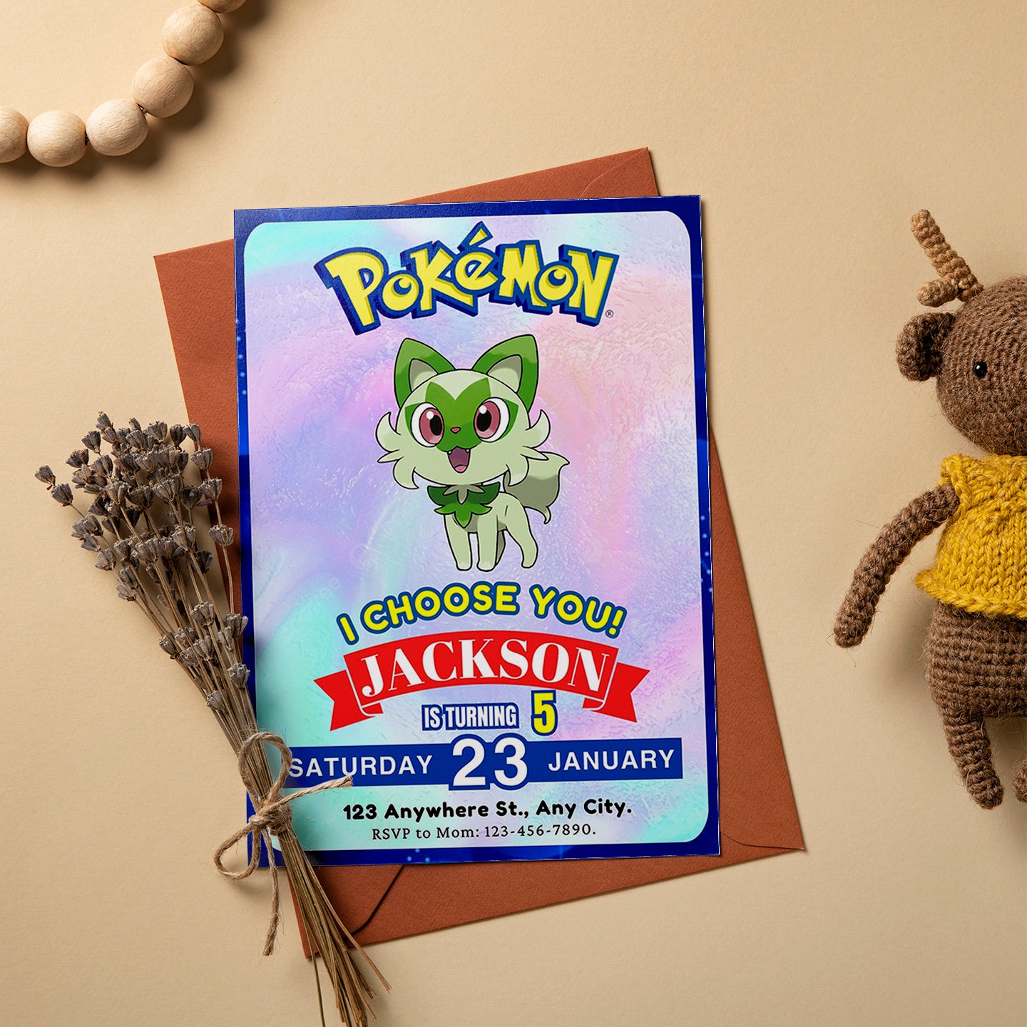 Sprigatito Invitation Template | Pokemon Birthday Invite - CreativeRino