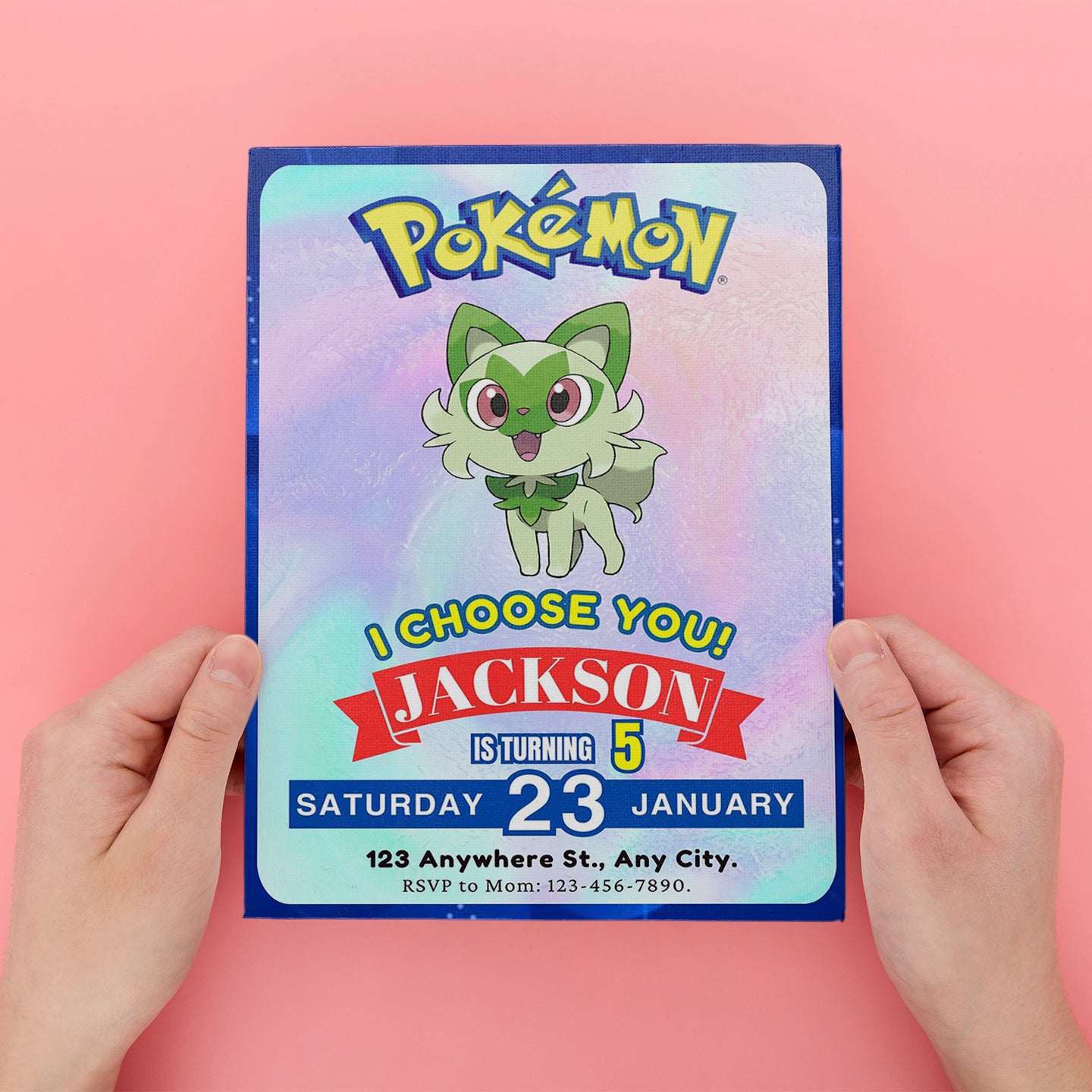 Sprigatito Invitation Template | Pokemon Birthday Invite - CreativeRino