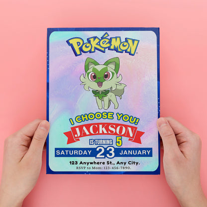 Sprigatito Invitation Template | Pokemon Birthday Invite - CreativeRino