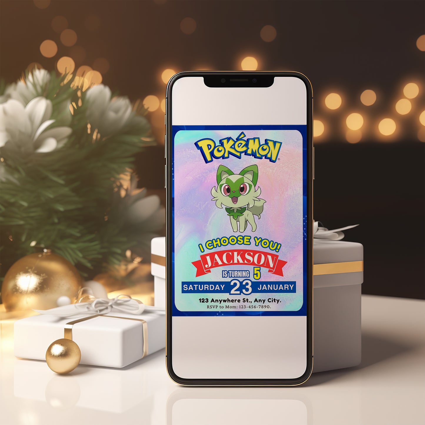 Sprigatito Invitation Template | Pokemon Birthday Invite - CreativeRino