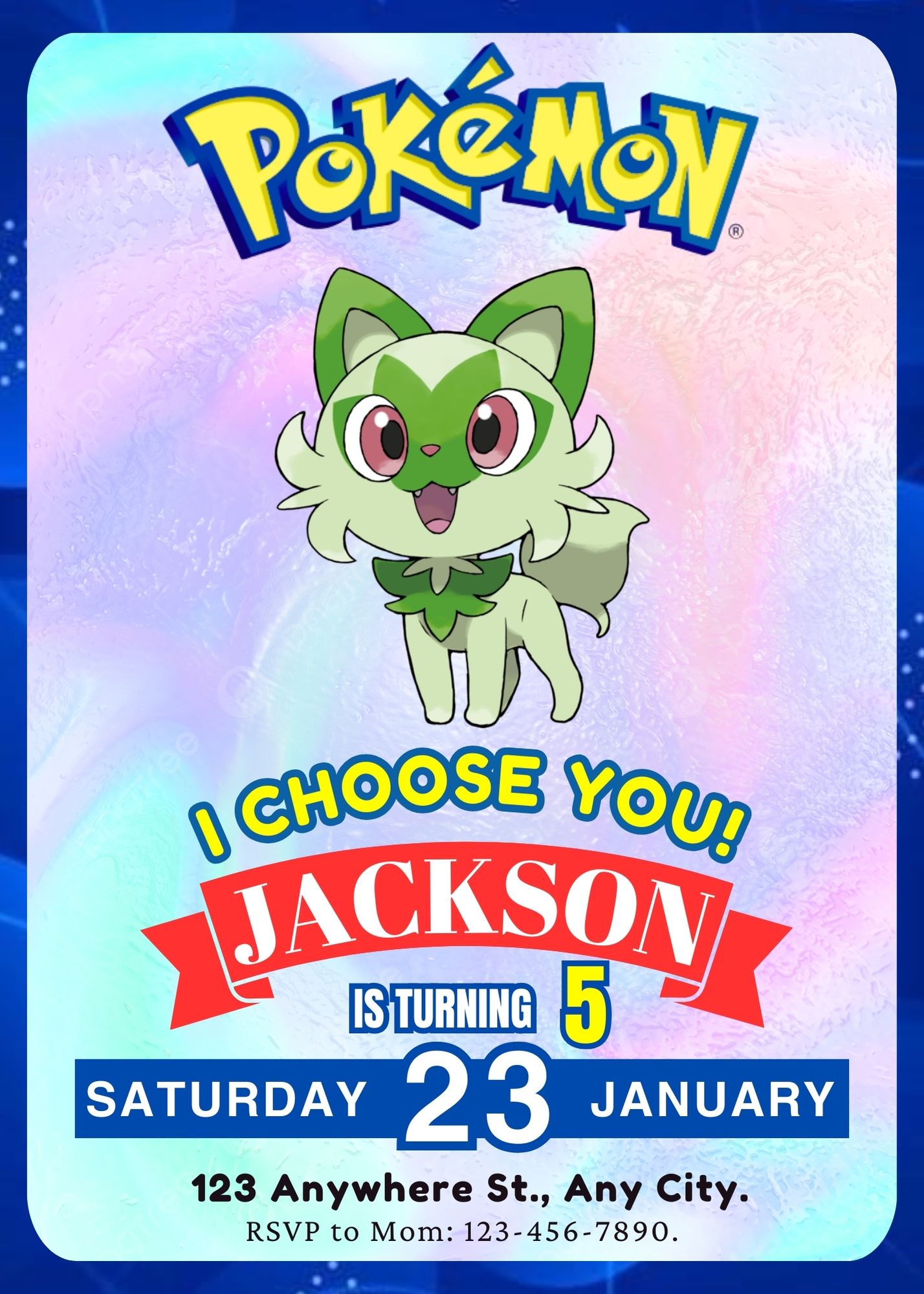 Sprigatito Invitation Template | Pokemon Birthday Invite - CreativeRino