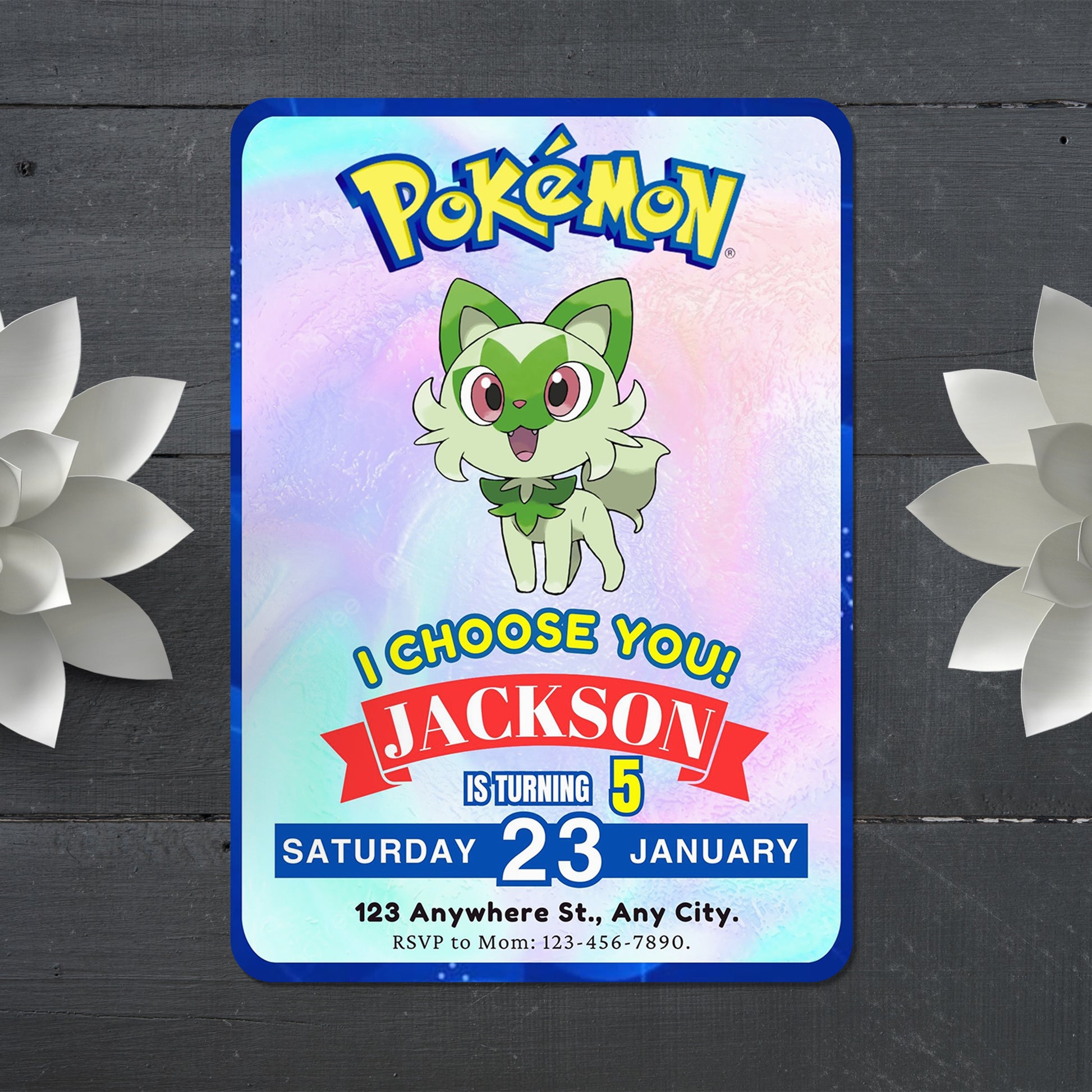 Sprigatito Invitation Template | Pokemon Birthday Invite - CreativeRino