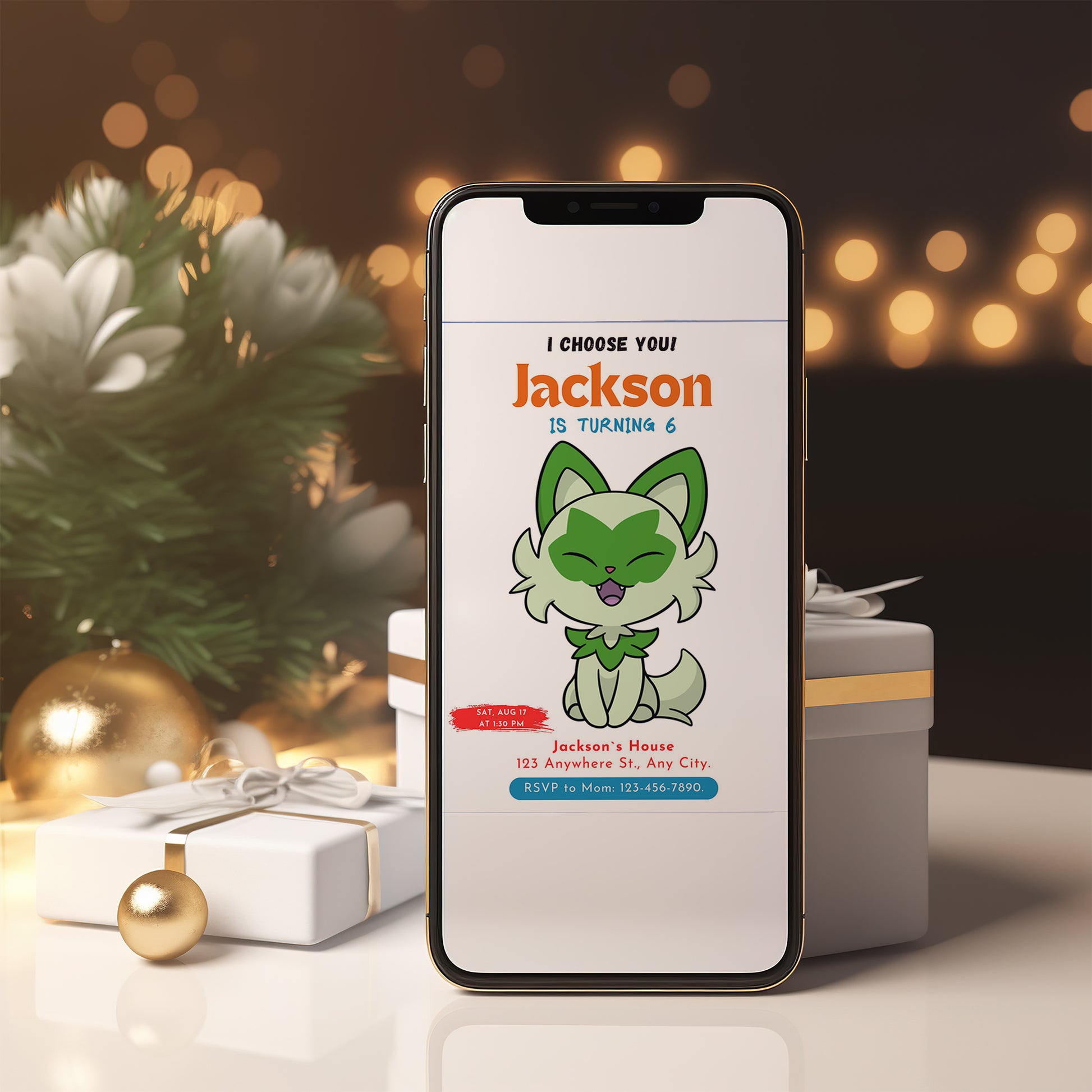 Sprigatito Birthday Party Invitation Template | Pokemon Invite - CreativeRino