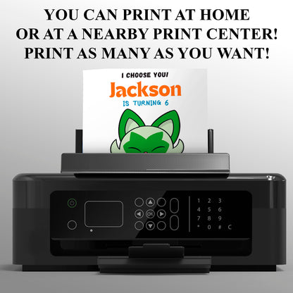 Sprigatito Birthday Party Invitation Template | Pokemon Invite - CreativeRino