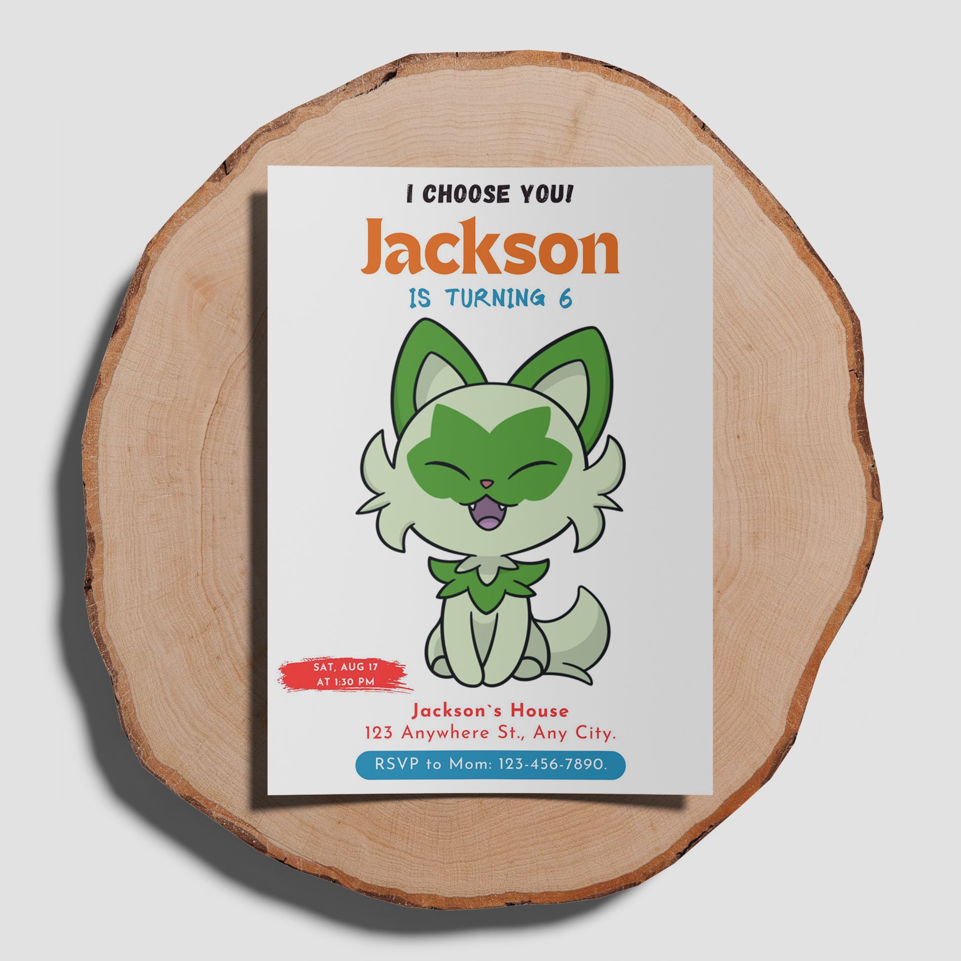 Sprigatito Birthday Party Invitation Template | Pokemon Invite - CreativeRino