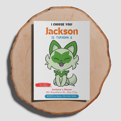 Sprigatito Birthday Party Invitation Template | Pokemon Invite - CreativeRino