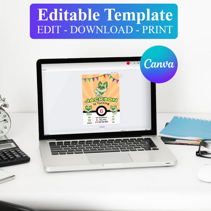 Sprigatito Pokemon Birthday Party Invitation Template - CreativeRino