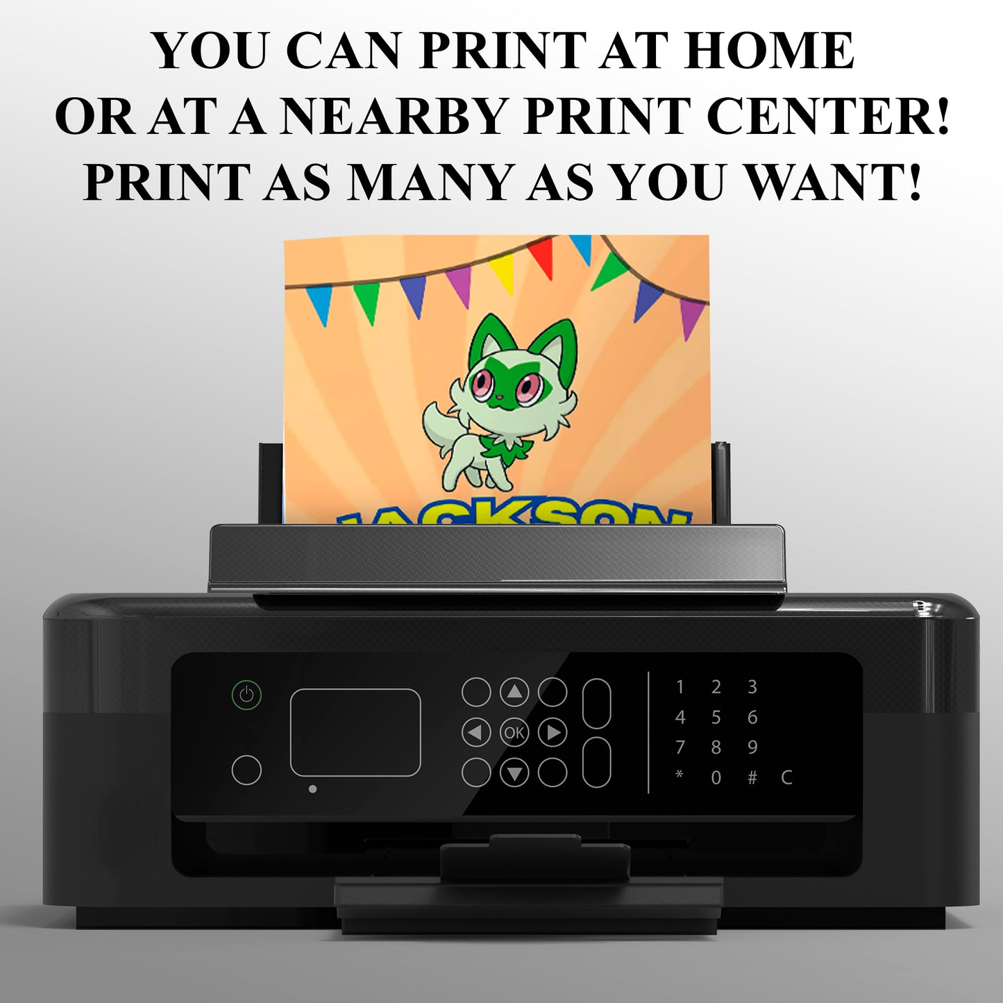 Sprigatito Pokemon Birthday Party Invitation Template - CreativeRino