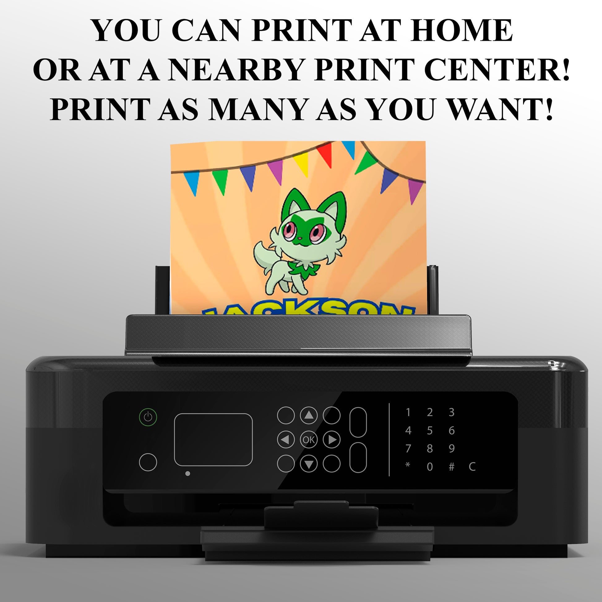 Sprigatito Pokemon Birthday Party Invitation Template - CreativeRino