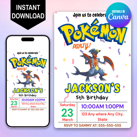 Garchomp Birthday Invitation Template | Pokemon Invite - CreativeRino