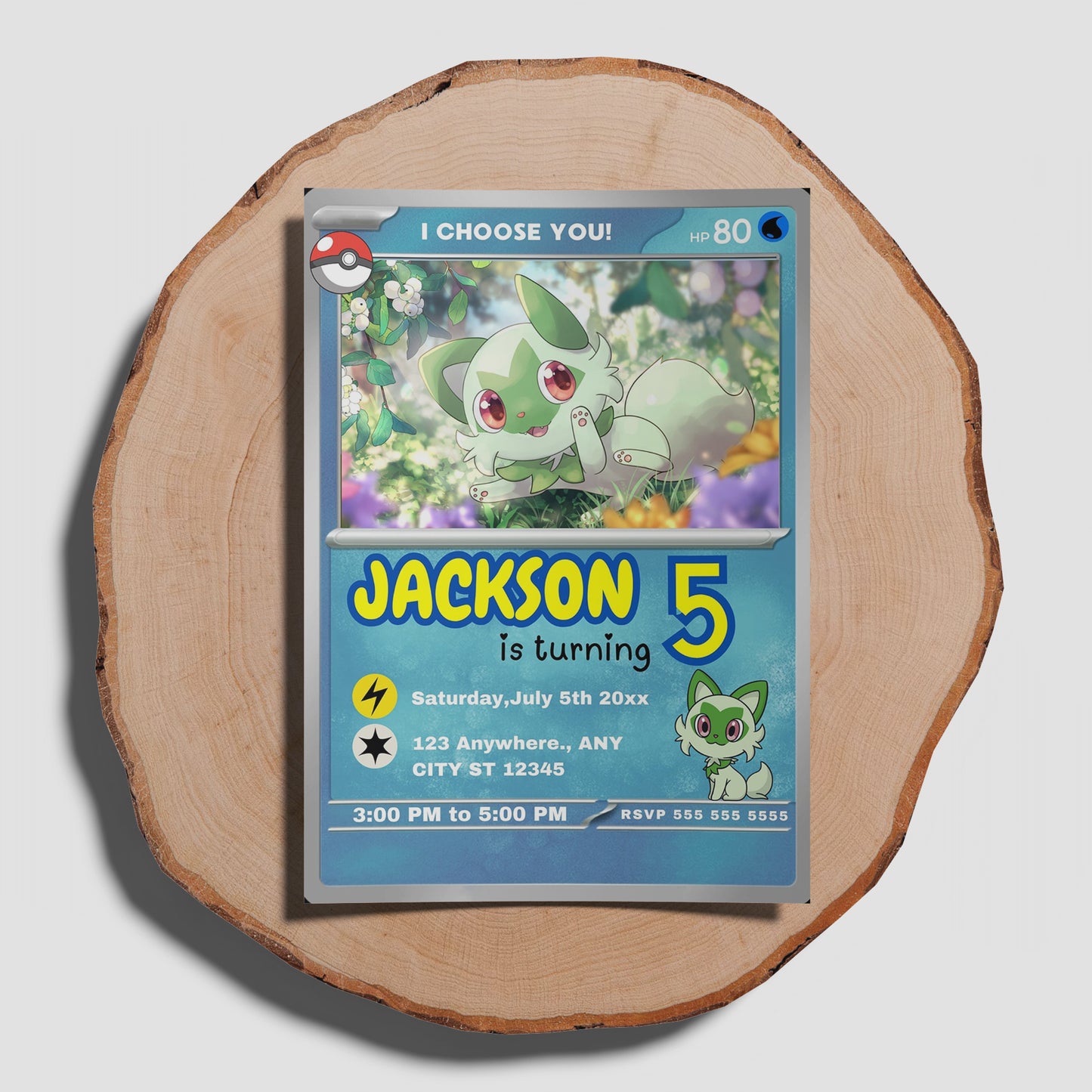 Sprigatito Invitation Template | Pokemon Card Birthday Invite - CreativeRino
