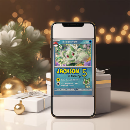 Sprigatito Invitation Template | Pokemon Card Birthday Invite - CreativeRino