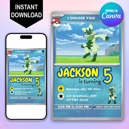 Floragato Invitation Template | Pokemon Card Birthday Invite - CreativeRino