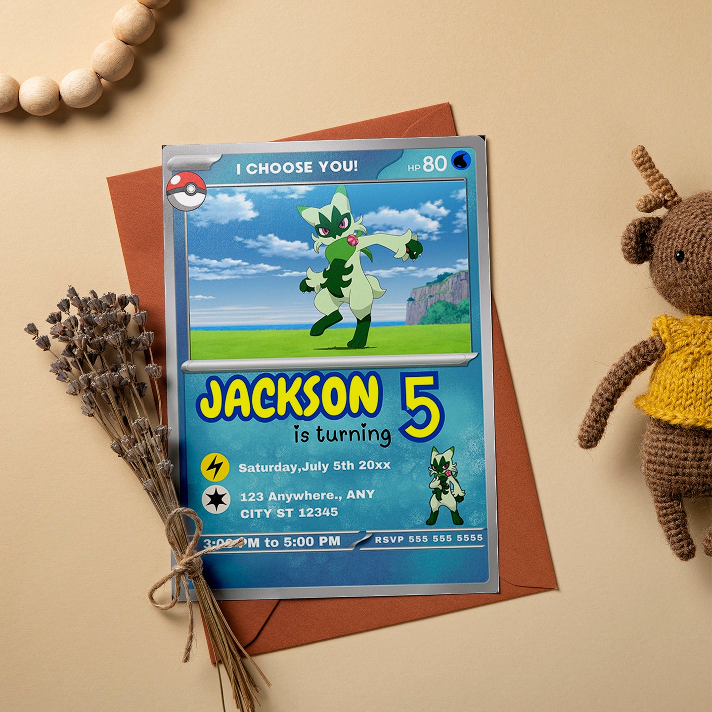 Floragato Invitation Template | Pokemon Card Birthday Invite - CreativeRino