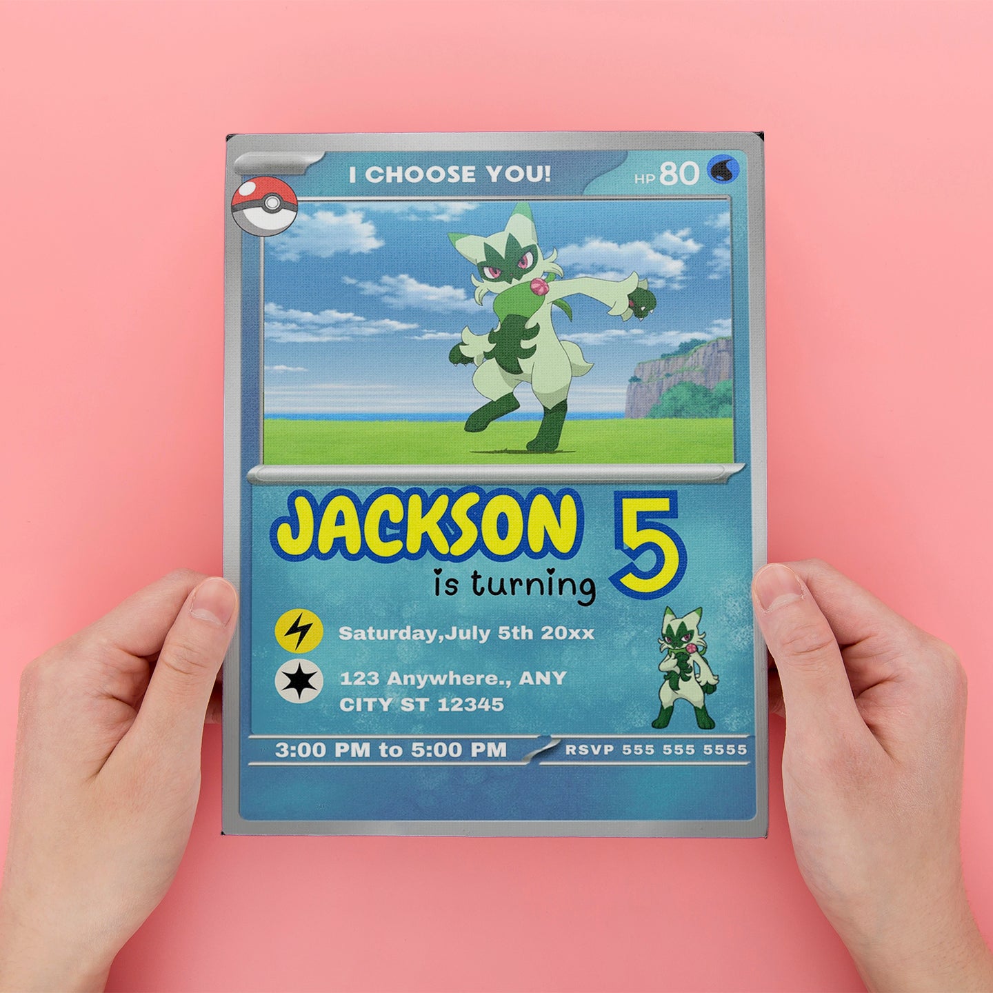 Floragato Invitation Template | Pokemon Card Birthday Invite - CreativeRino