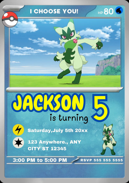 Floragato Invitation Template | Pokemon Card Birthday Invite - CreativeRino