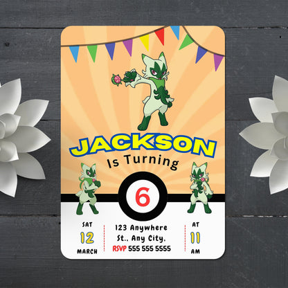 Floragato Pokemon Birthday Party Invitation Template - CreativeRino