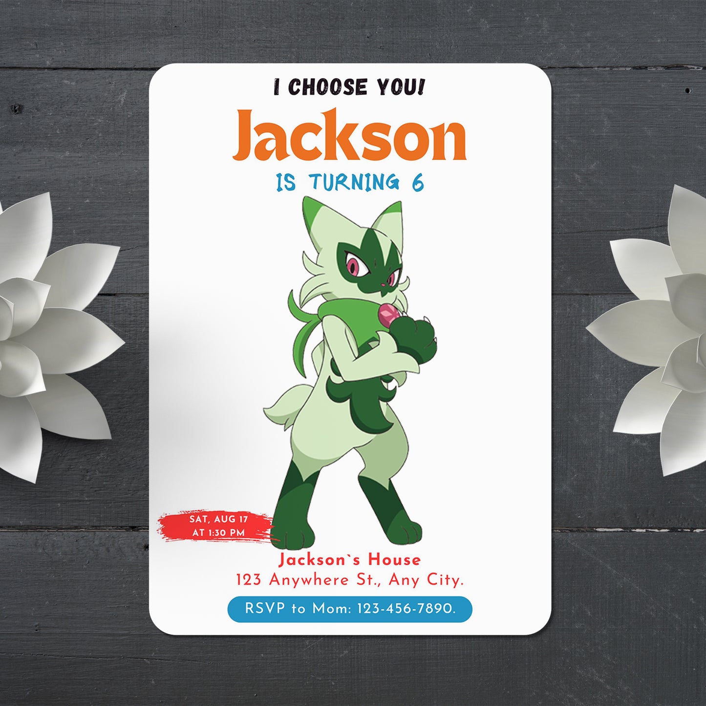 Floragato Birthday Party Invitation Template | Pokemon Invite - CreativeRino