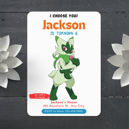 Floragato Birthday Party Invitation Template | Pokemon Invite - CreativeRino