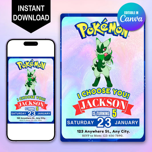 Floragato Invitation Template | Pokemon Birthday Invite - CreativeRino