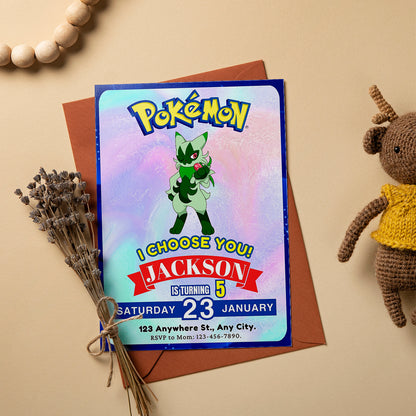 Floragato Invitation Template | Pokemon Birthday Invite - CreativeRino