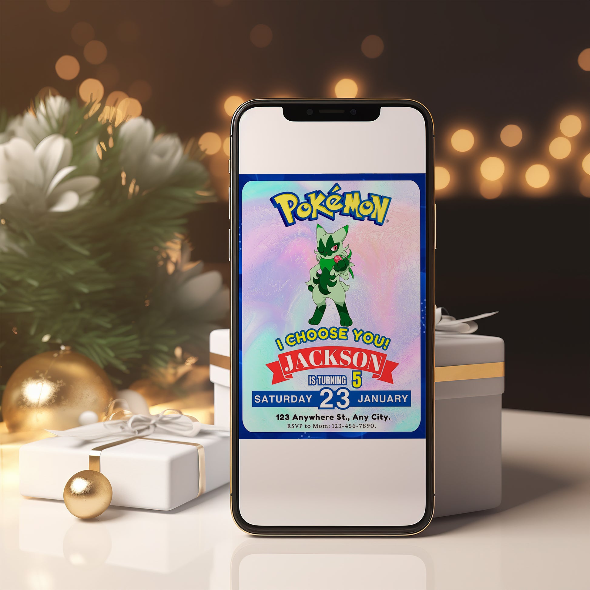 Floragato Invitation Template | Pokemon Birthday Invite - CreativeRino