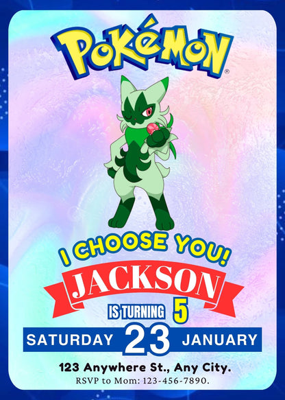 Floragato Invitation Template | Pokemon Birthday Invite - CreativeRino