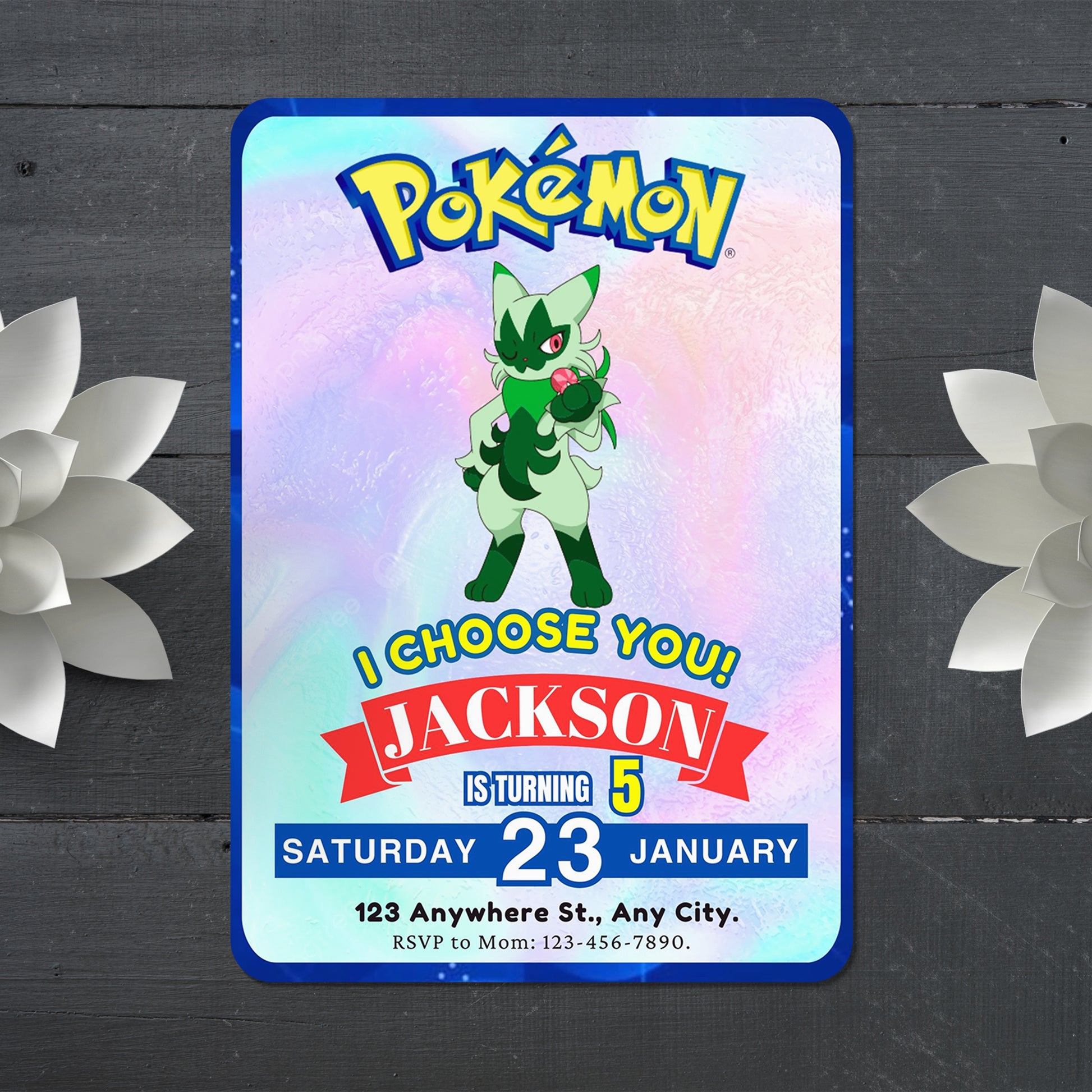 Floragato Invitation Template | Pokemon Birthday Invite - CreativeRino