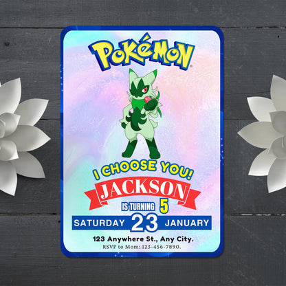 Floragato Invitation Template | Pokemon Birthday Invite - CreativeRino