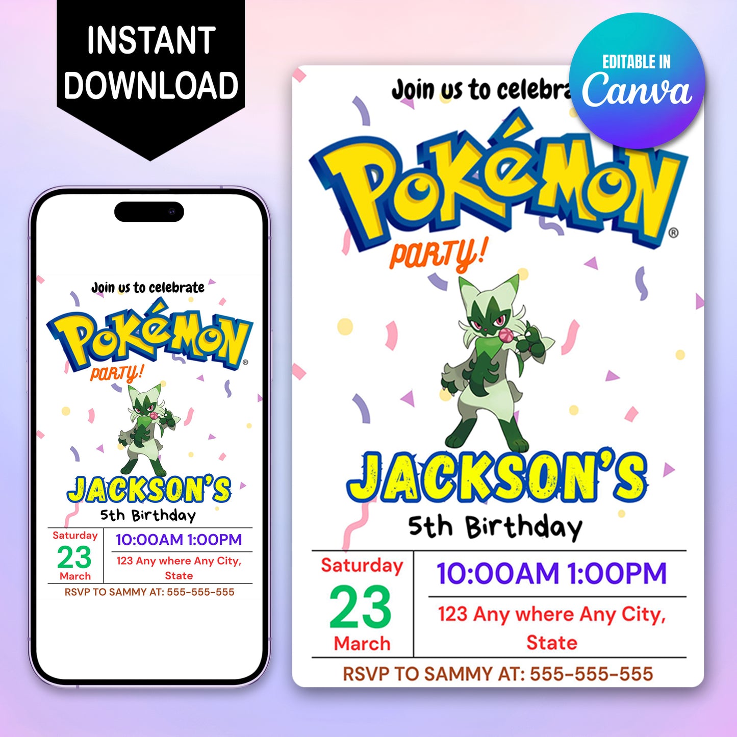 Floragato Birthday Invitation Template | Pokemon Invite - CreativeRino