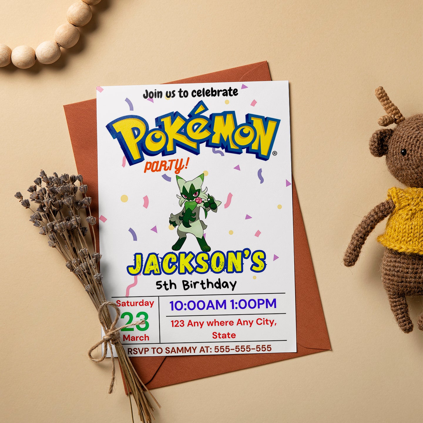 Floragato Birthday Invitation Template | Pokemon Invite - CreativeRino