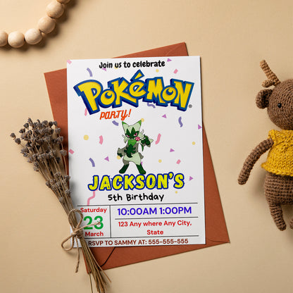 Floragato Birthday Invitation Template | Pokemon Invite - CreativeRino