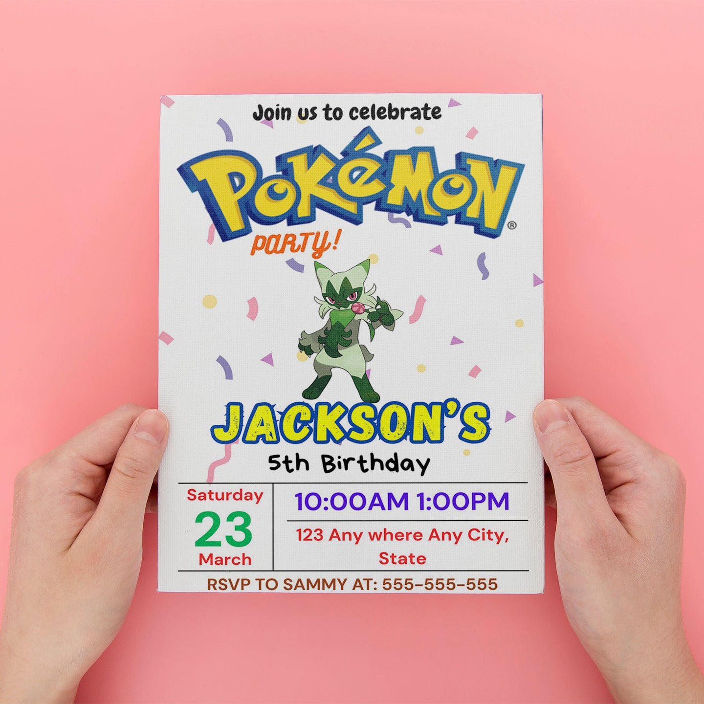 Floragato Birthday Invitation Template | Pokemon Invite - CreativeRino