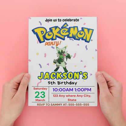 Floragato Birthday Invitation Template | Pokemon Invite - CreativeRino
