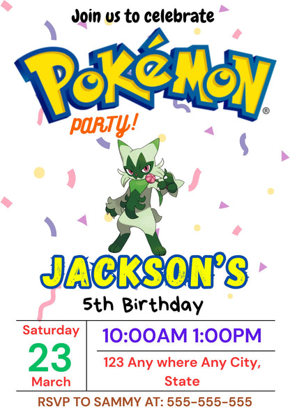 Floragato Birthday Invitation Template | Pokemon Invite - CreativeRino