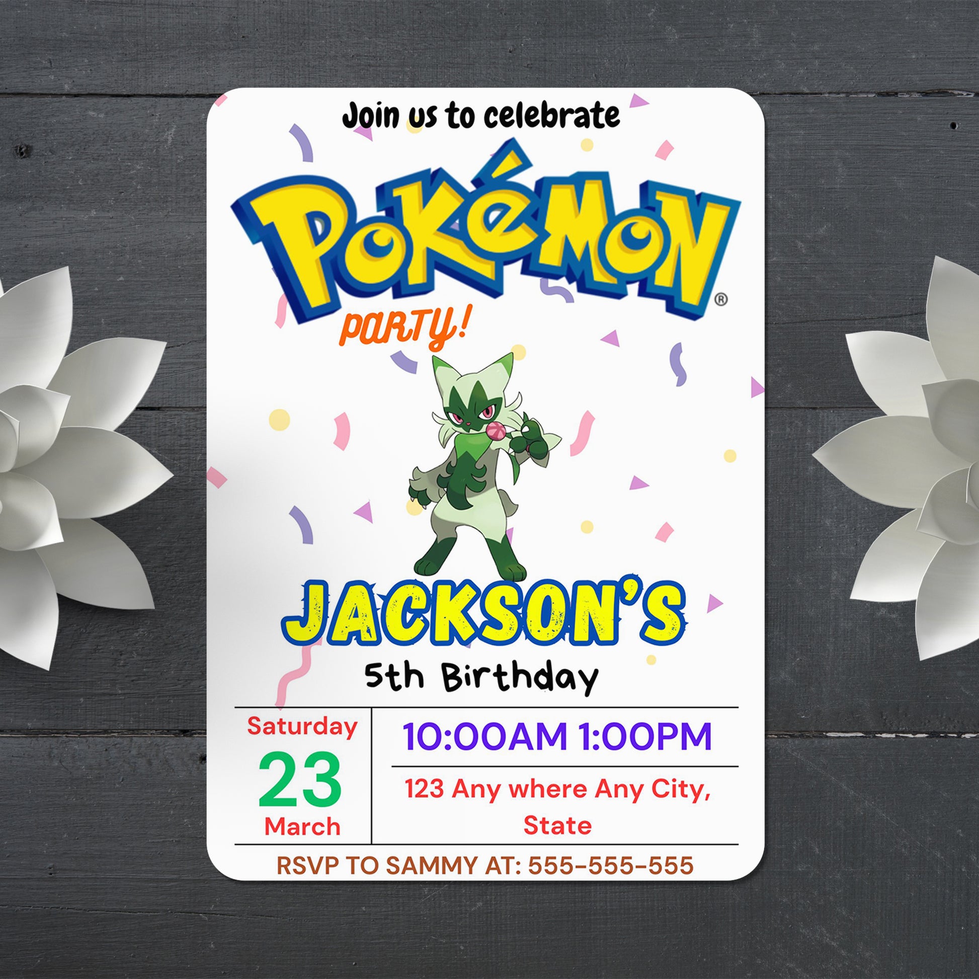 Floragato Birthday Invitation Template | Pokemon Invite - CreativeRino