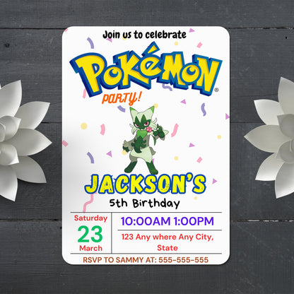 Floragato Birthday Invitation Template | Pokemon Invite - CreativeRino