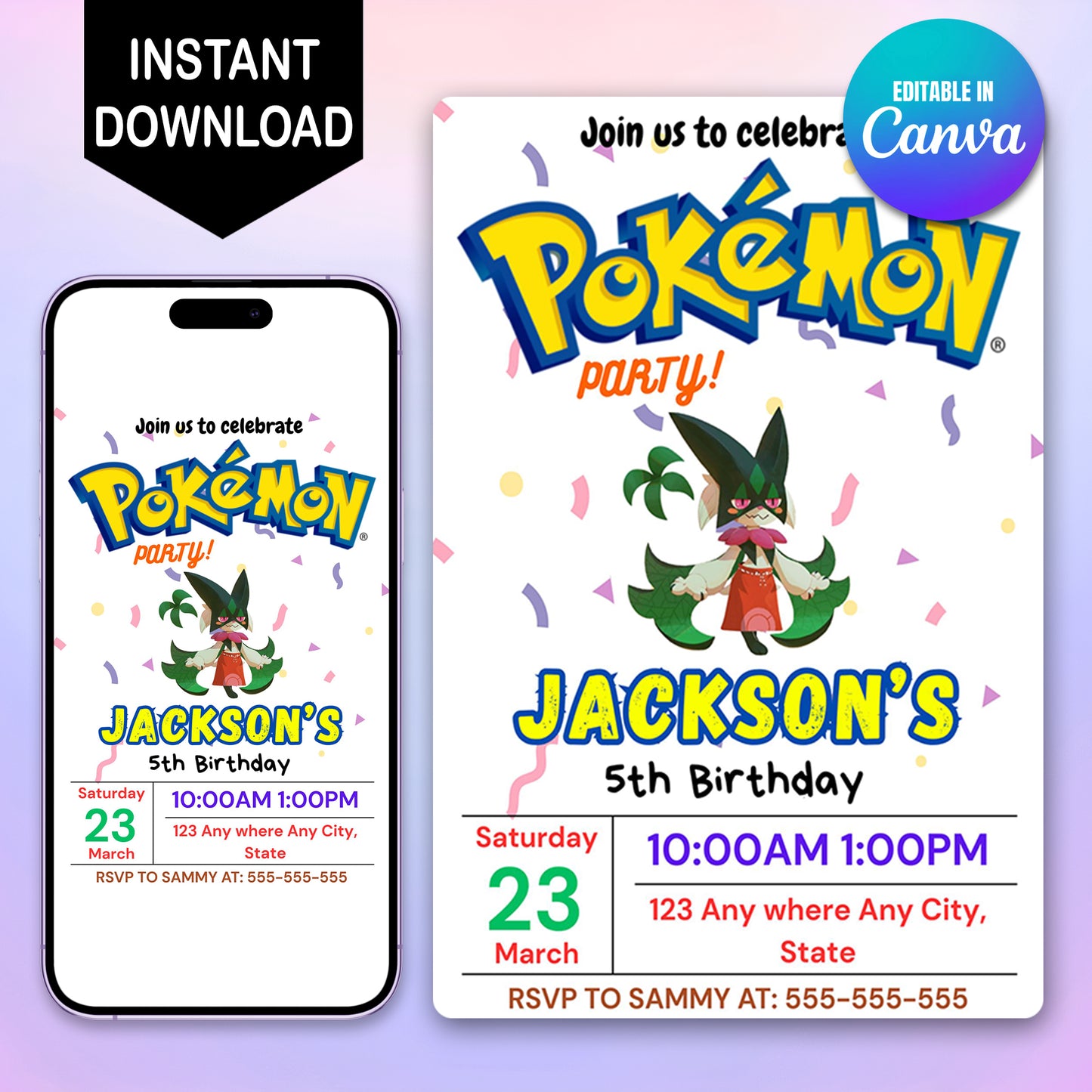 Meowscarada Birthday Invitation Template | Pokemon Invite - CreativeRino